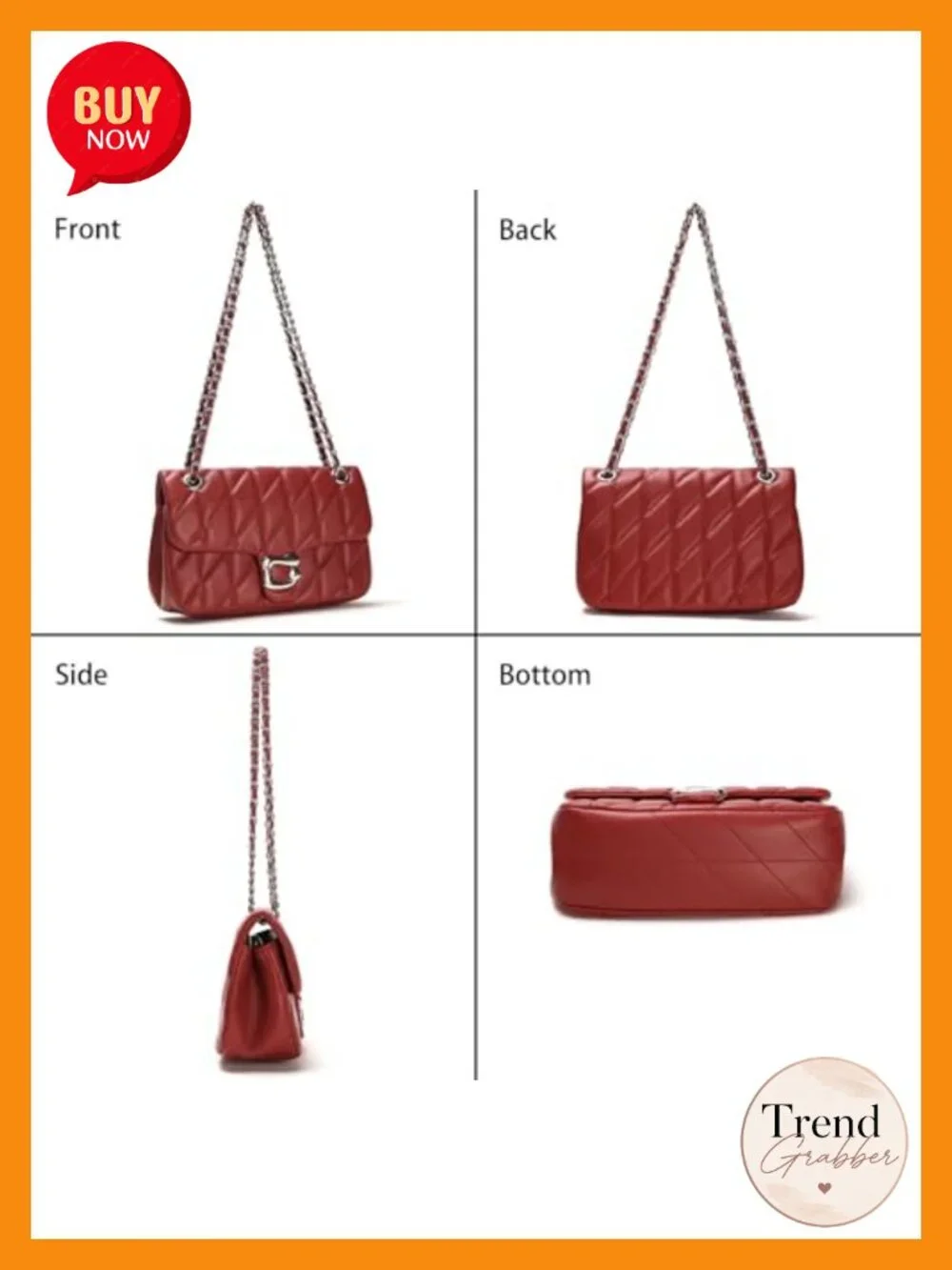 Quilted Crossbody Purse - Faux Leather Shoulder Bag Satchel Evening Clutch